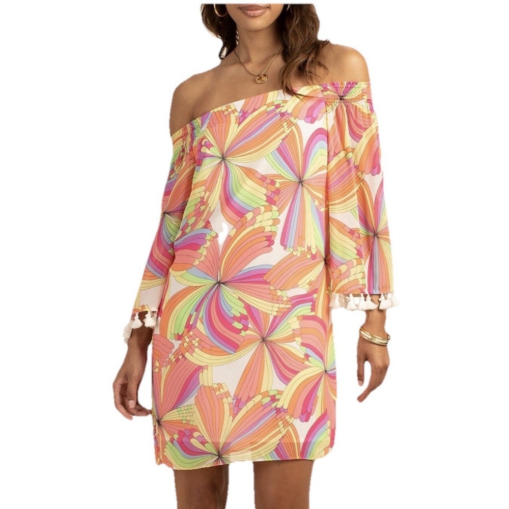 Trina Turk Amaris off the Shoulder‎ Tassel Mini Dress Women Small